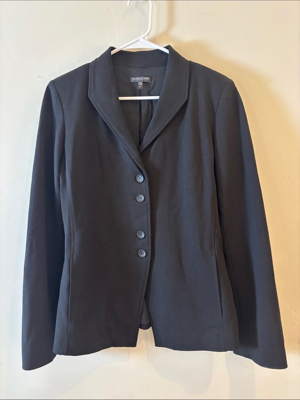 Eileen Fisher Black Tailored Four-Button Blazer PL excellent